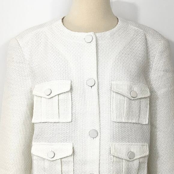 Ted Baker Cropped Boxy Jacket Blazer with Cargo Styling White 5 (US 12) NWT - Picture 2 of 9